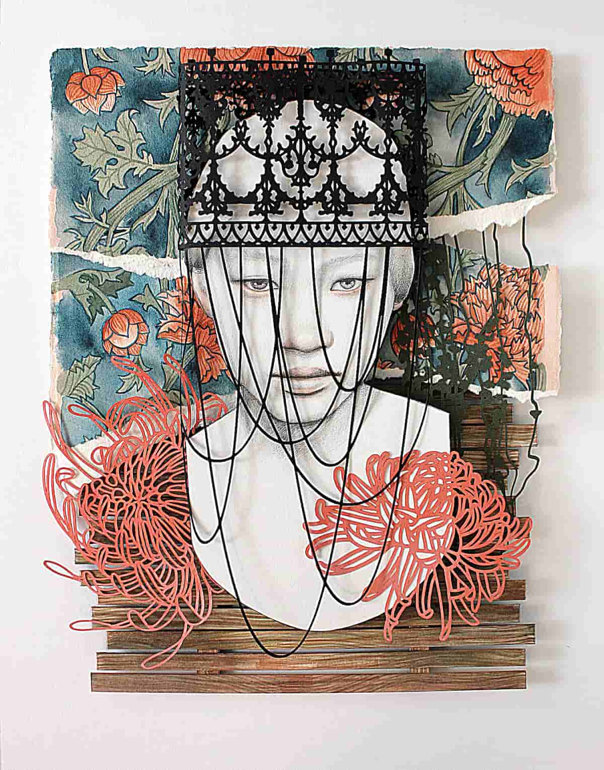 In intricately cut collages, Layers of Intricately Cut Paper Evoke Strength and Vulnerability in Elegant Collages