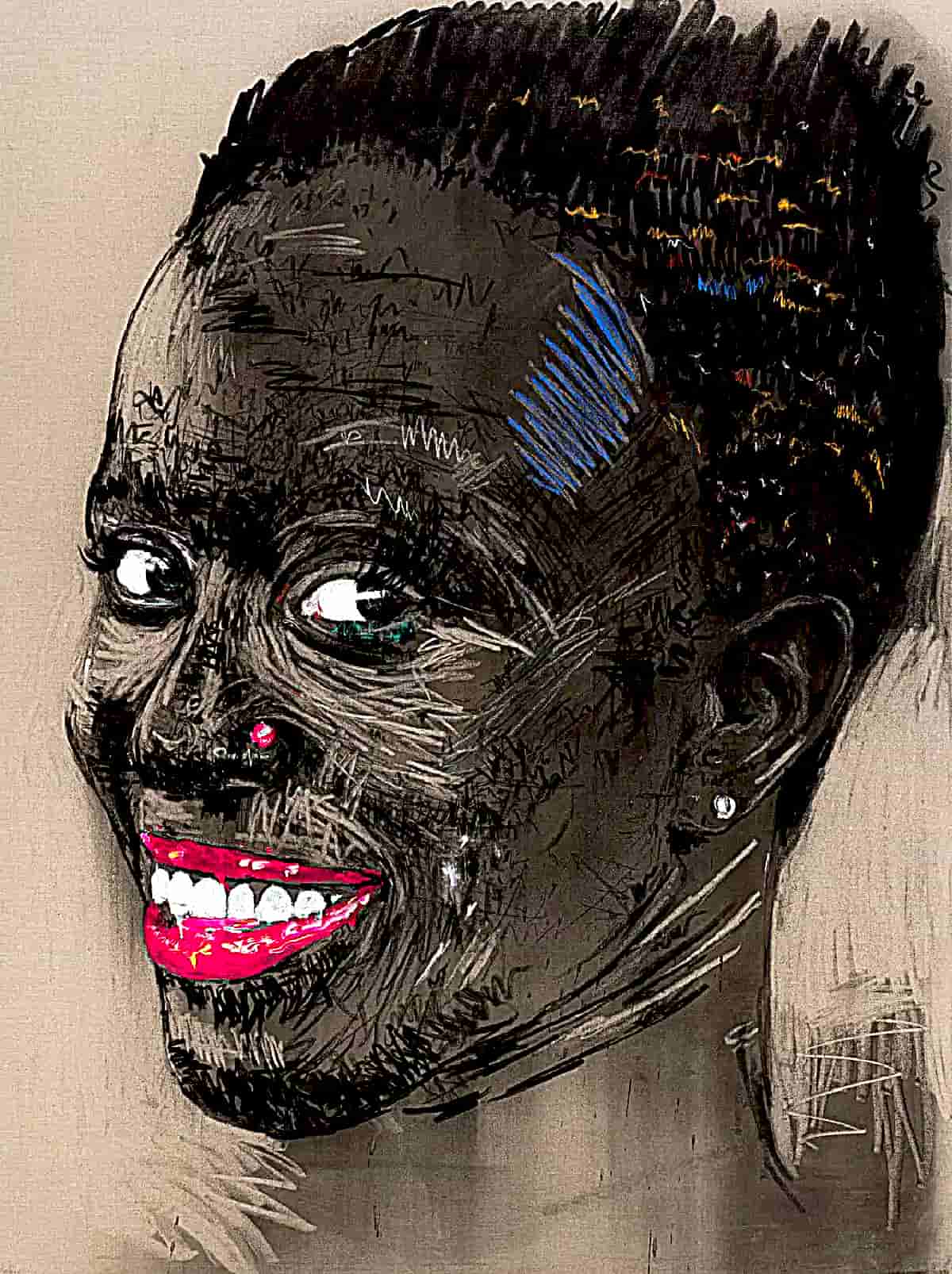 Energetic markings in charcoal delineate Nelson Makamo’s charismatic rendered in lively, gestural lines of charcoal candid portraits of childhood joy