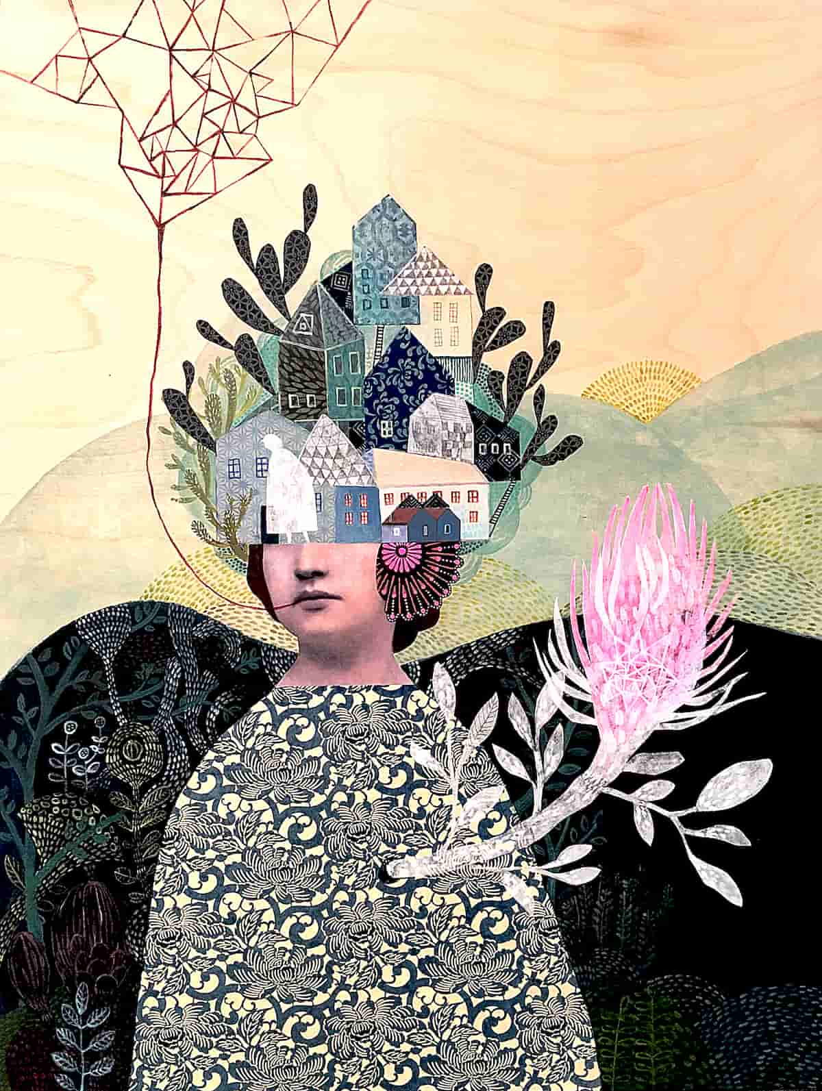 In Surreal Collages, Explores Home, Interiority, and the Terrain of Dreams