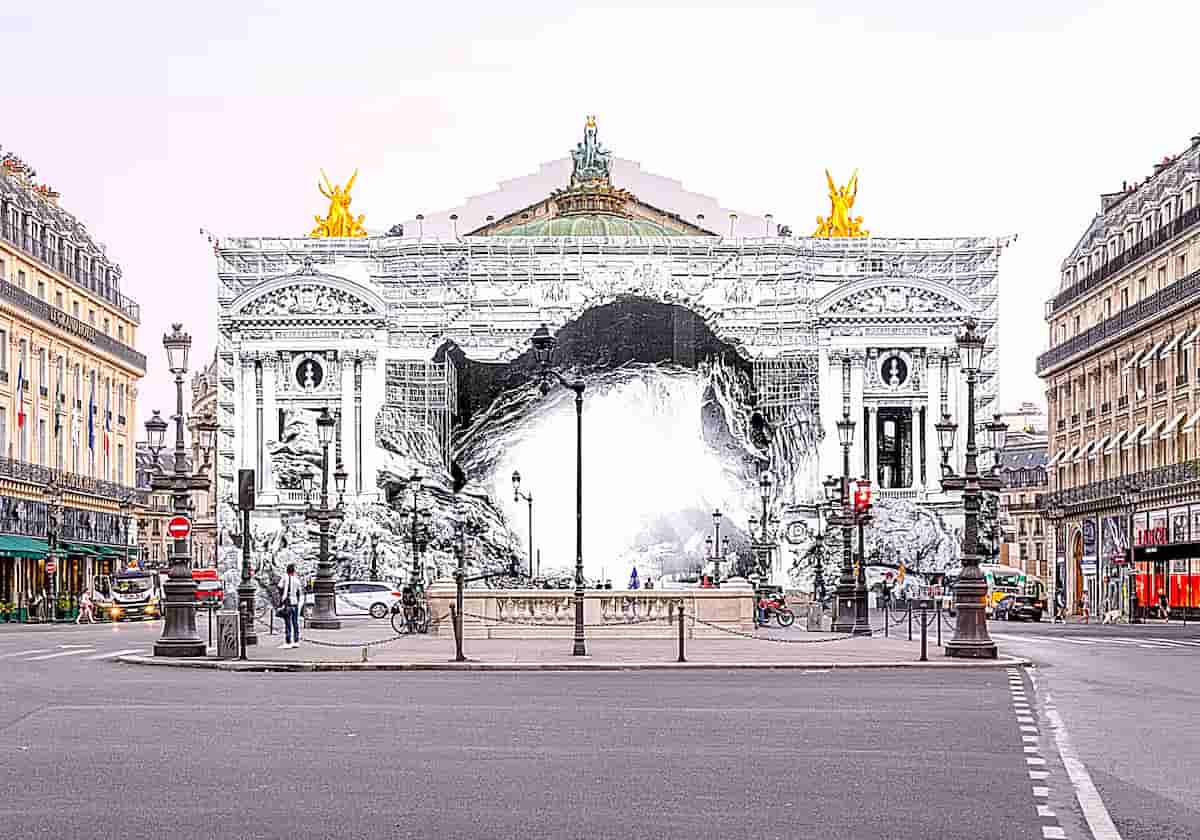 JR’s Dramatic Cave Intervention Emerges from the Center of the Palais Garnier in Paris 