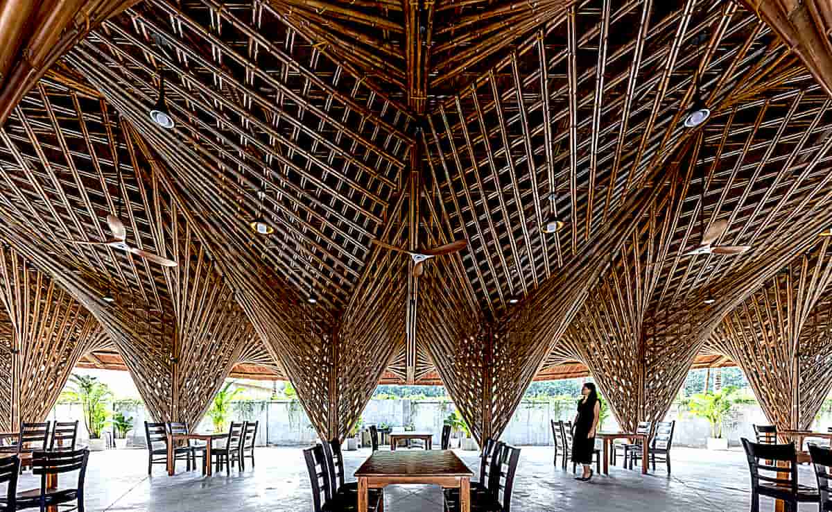 At a New Restaurant in South Vietnam Dine Under a Dramatic Thatched Bamboo Canopy