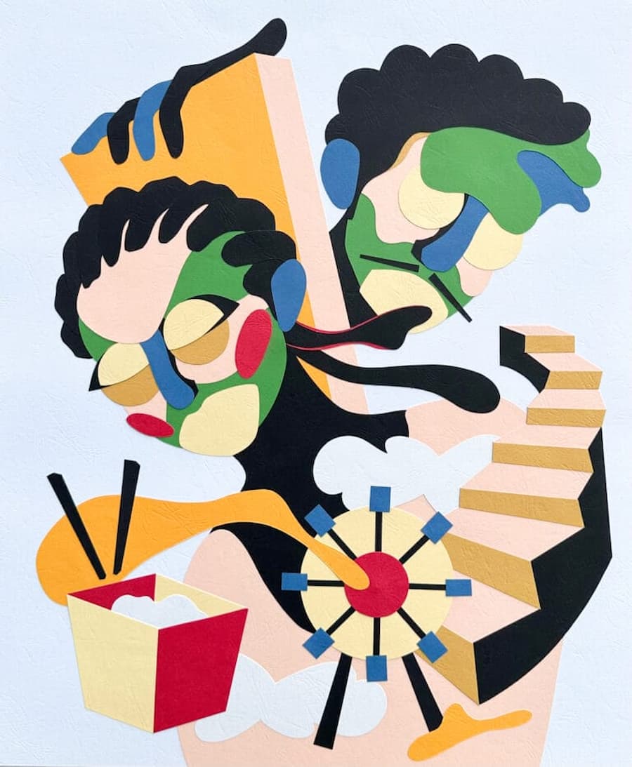 Vibrant Paper Collages by Lawrence Meju Explore Daily Life and the Human Psyche