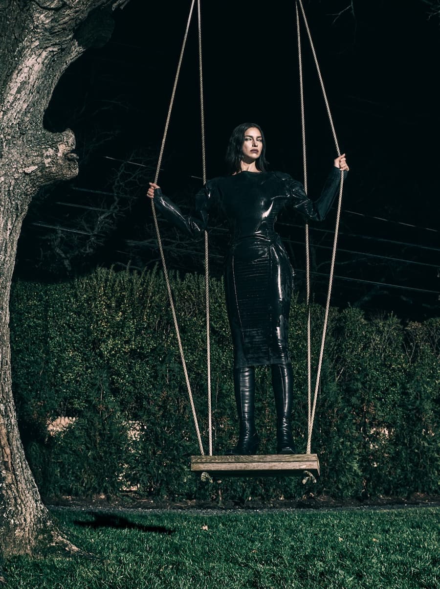 Irina Shayk wearing leather for V Magazine