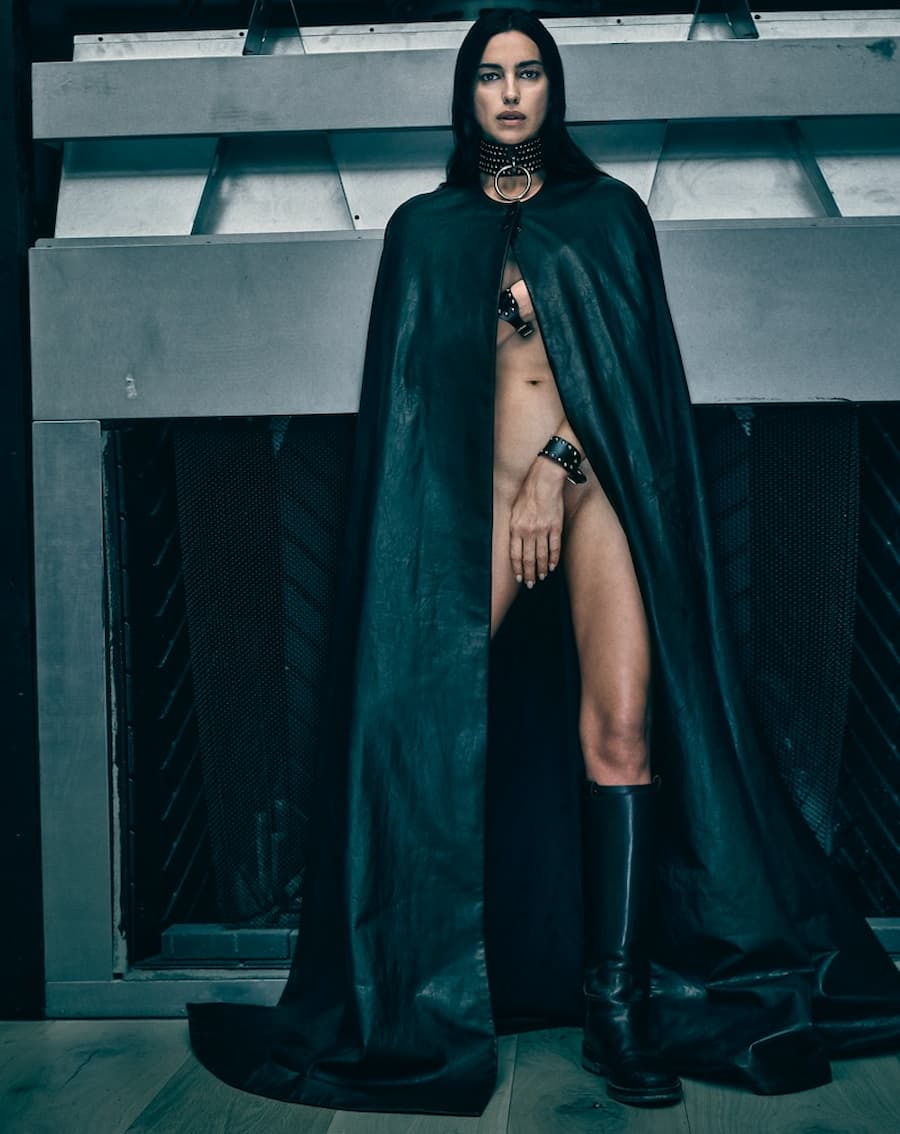 Irina Shayk wearing leather for V Magazine