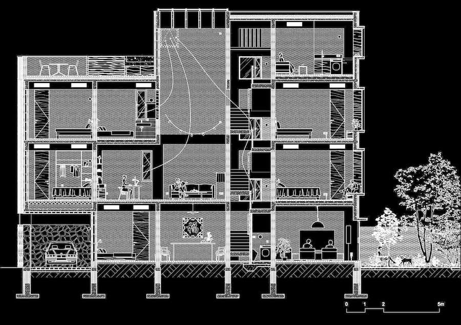 long section showing vertical spatial connection