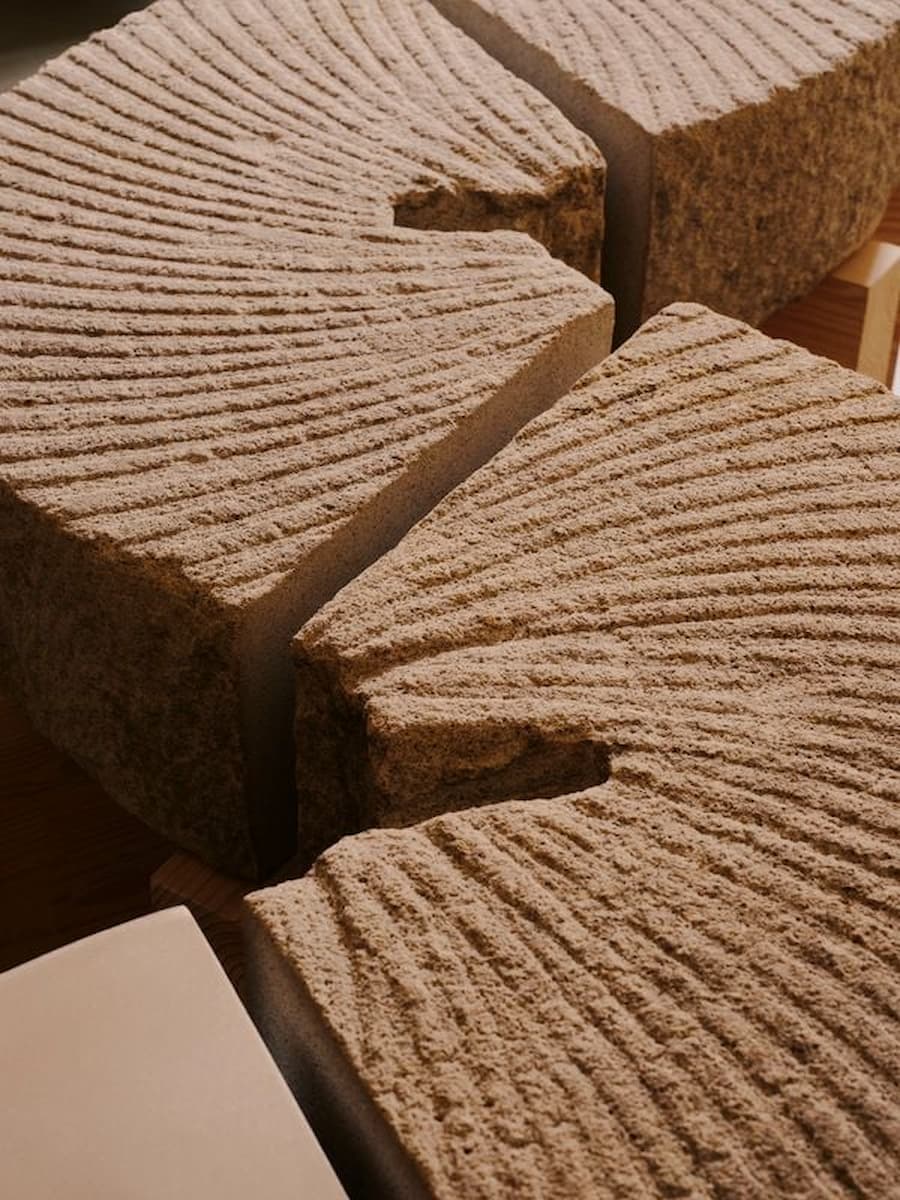 Textured stone counter detail in KEIT bakery Berlin