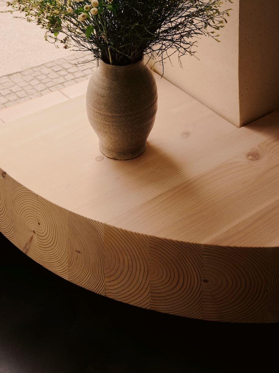 Wood surface detail with object in KEIT bakery Berlin 