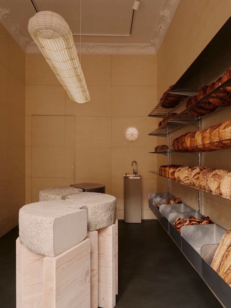 Interior space showing material contrast in KEIT bakery Berlin