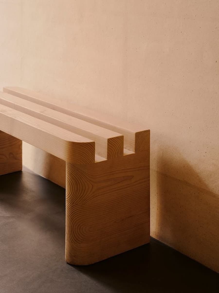 Wood bench detail in KEIT bakery Berlin