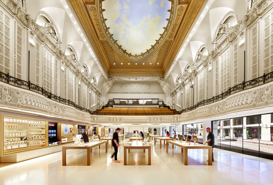 Historic Apple Store interior combining heritage architecture and minimalism
