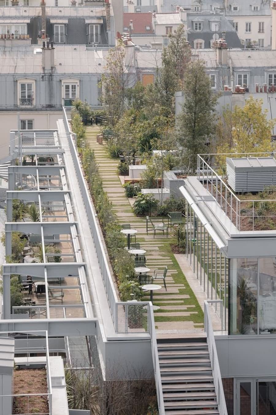 Rooftop urban garden and terrace spaces at La Fondation in Paris