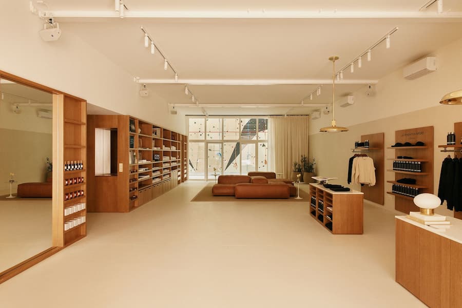 Modern concept store interior with clean architectural lines and curated product displays