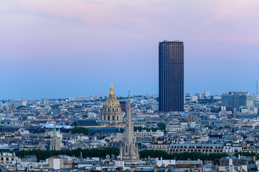 Paris skyline with Tour Montparnasse rising above the historic city
