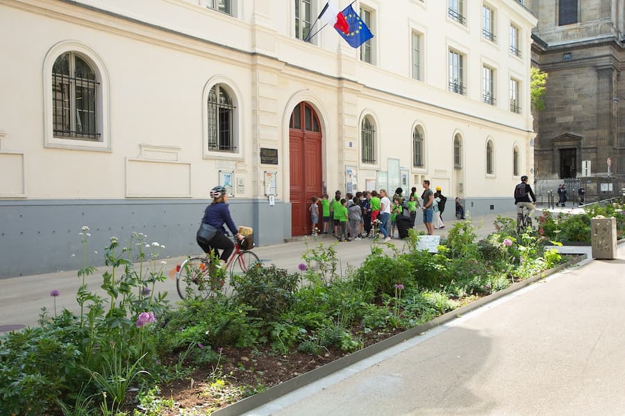School street with planting and cycling improvements in Paris