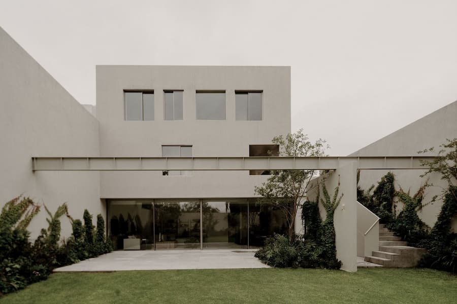 Rear elevation of Barrancas House opening toward the private garden in Mexico City