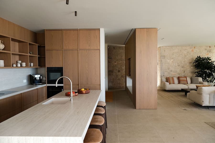 Kitchen flowing seamlessly into the open-plan living area