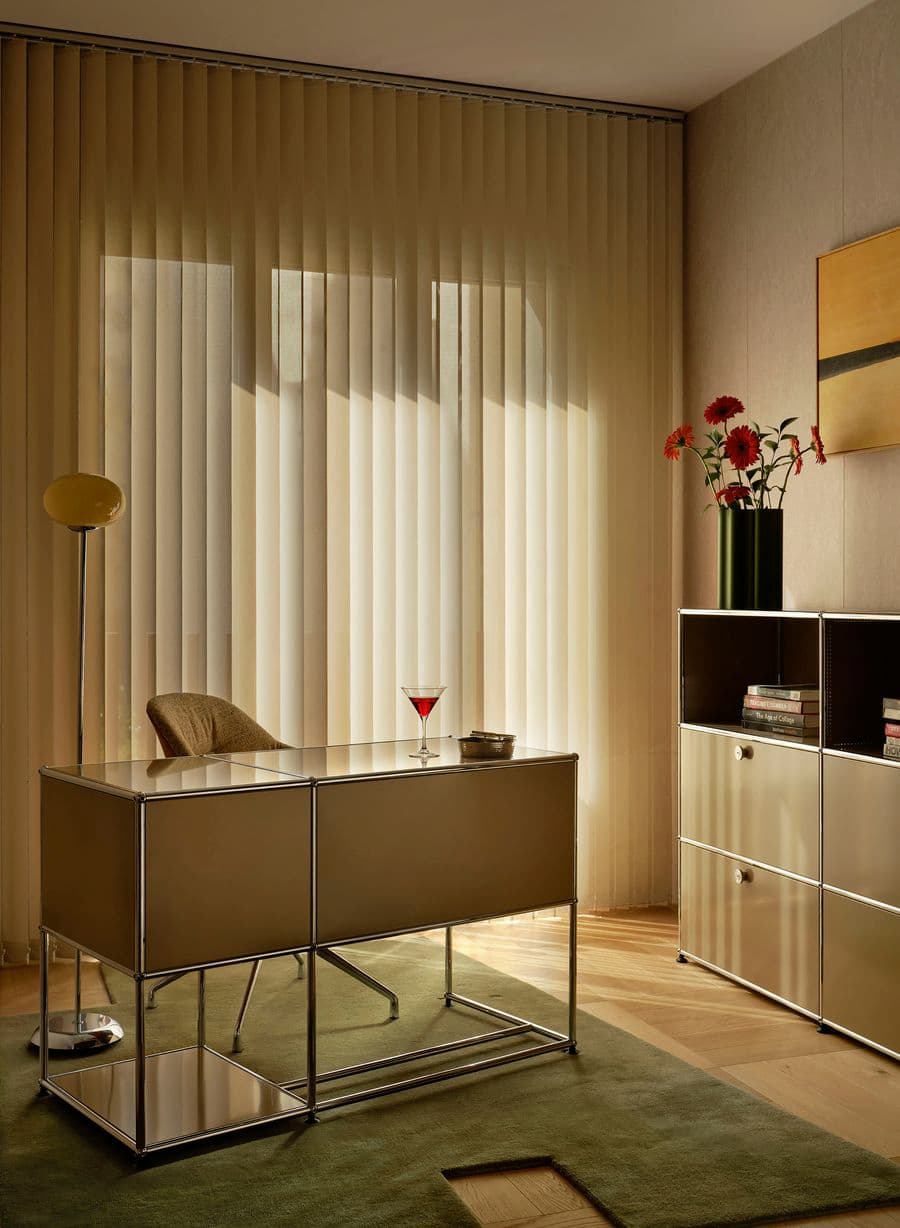 Contemporary home office combines USM furniture, warm natural light and calm working atmosphere.