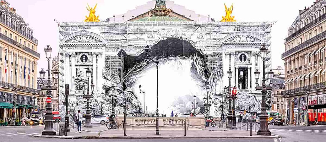 JR’s Dramatic Cave Intervention Emerges from the Center of the Palais Garnier in Paris