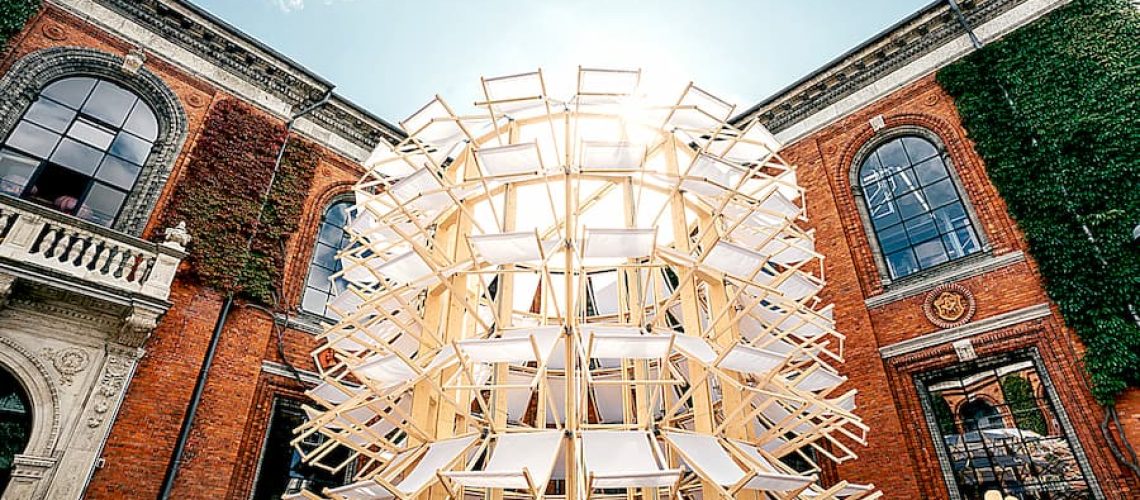 A Temporary Pavilion Made of 108 Deck Chairs Blooms Daily